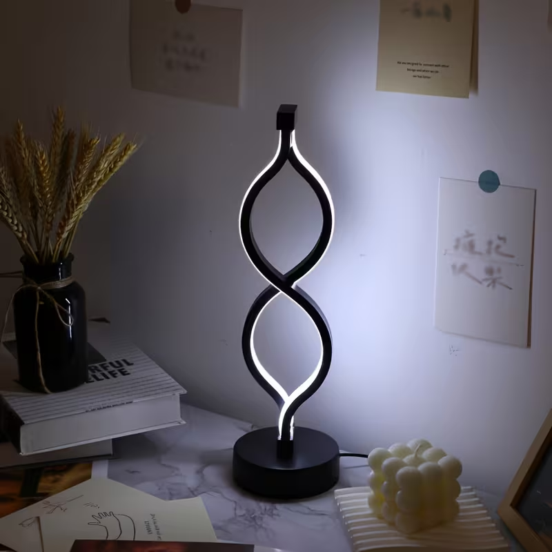 2-Pack Modern Wave USB Desk Lamp with 3-Color Dimmable Lighting for Bedroom