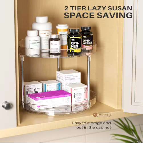 Pack Of 2 Double-layer Turntable Rotating Spice Rack Organization