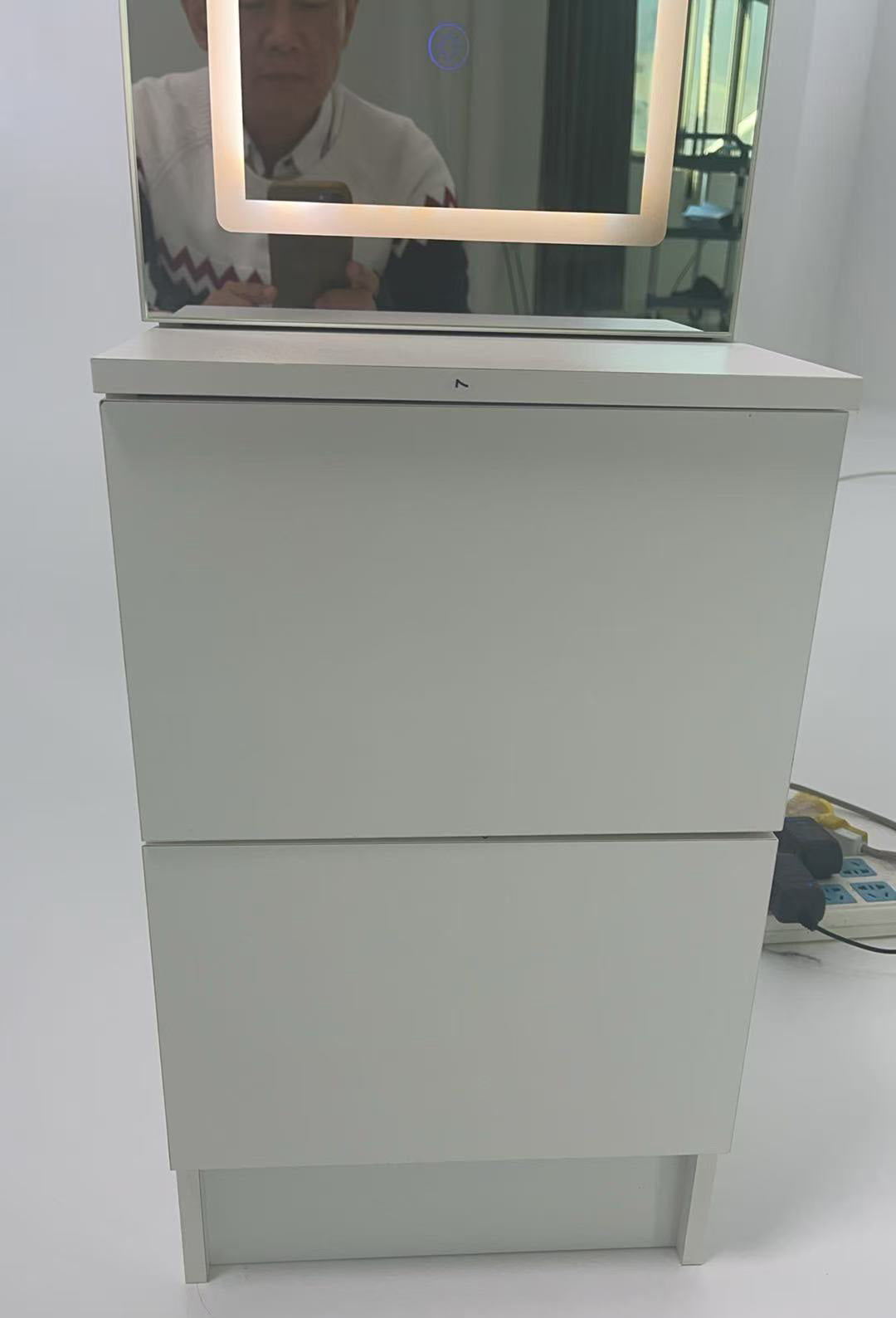 Adjustable LED Dressing Mirror Cabinet - White, Multi-layer Storage