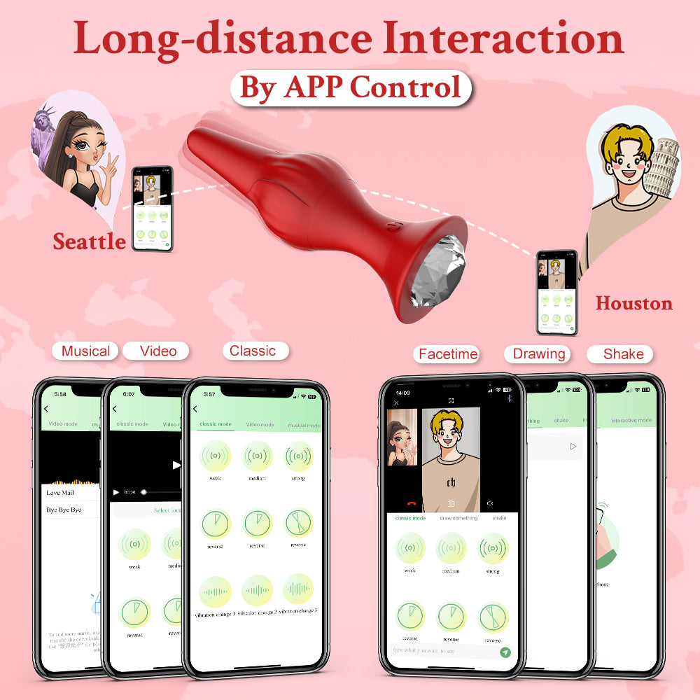APP Controlled Vibrating Butt Plug - Red Anal Toy for Adults