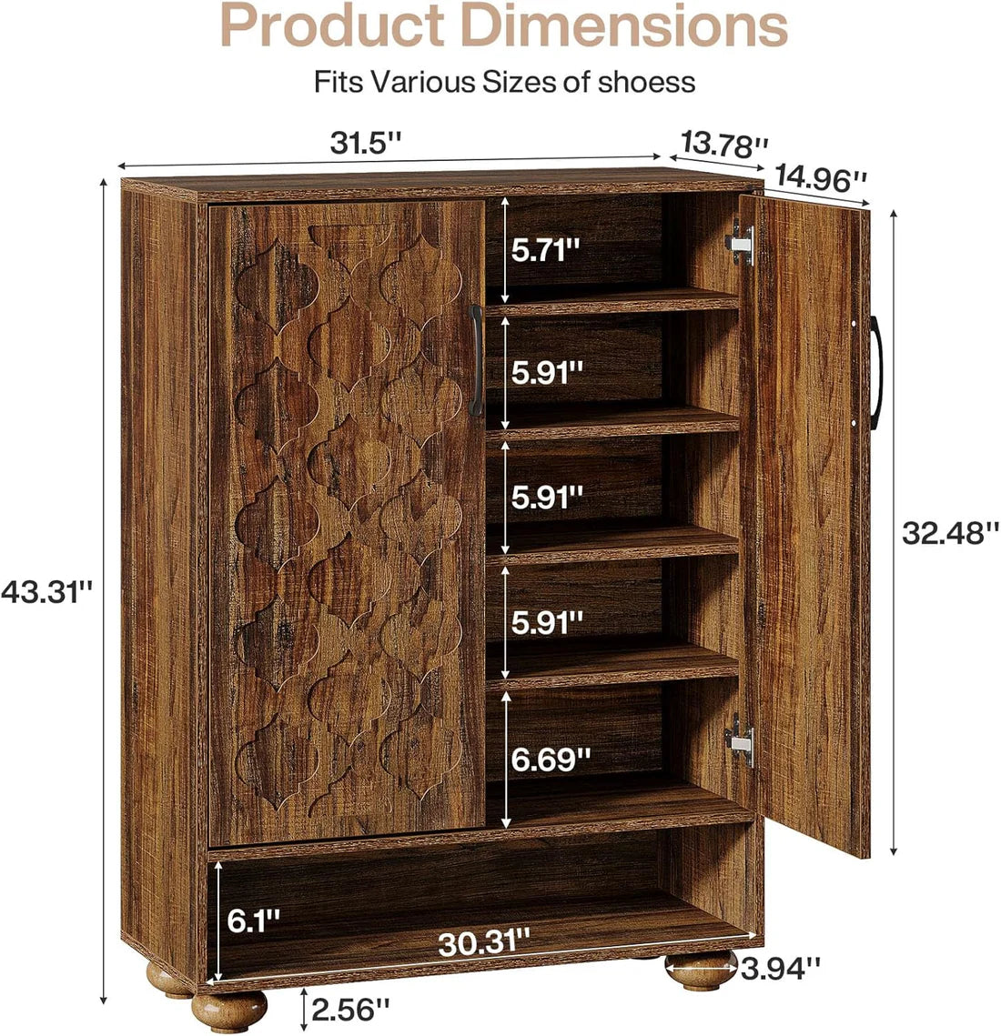 Vintage Shoe Cabinet with Generous Storage Space - Brown