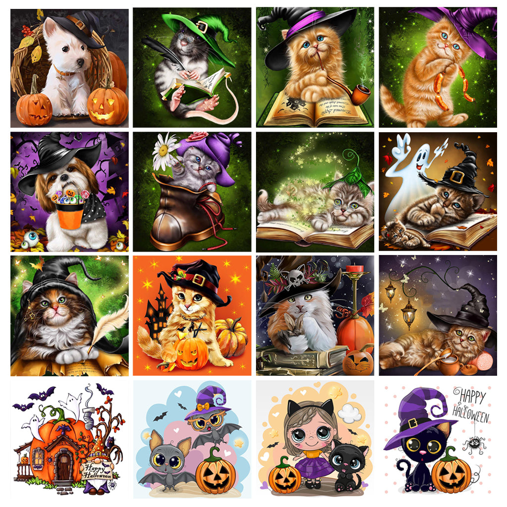 Halloween Cat Diamond Painting Kit - Embroidery Cross Stitch Art for Home Decor