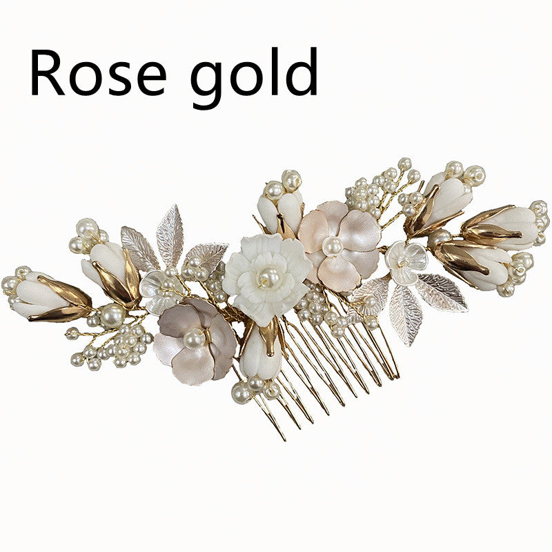 Ceramic Flower Wedding Hair Comb - Handmade Bridal Headwear