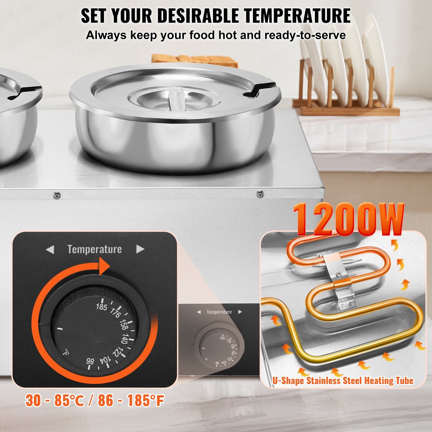 Electric Soup Warmer 7.4QT Stainless Steel Food Warmer Adjustable Temp 86-185°F