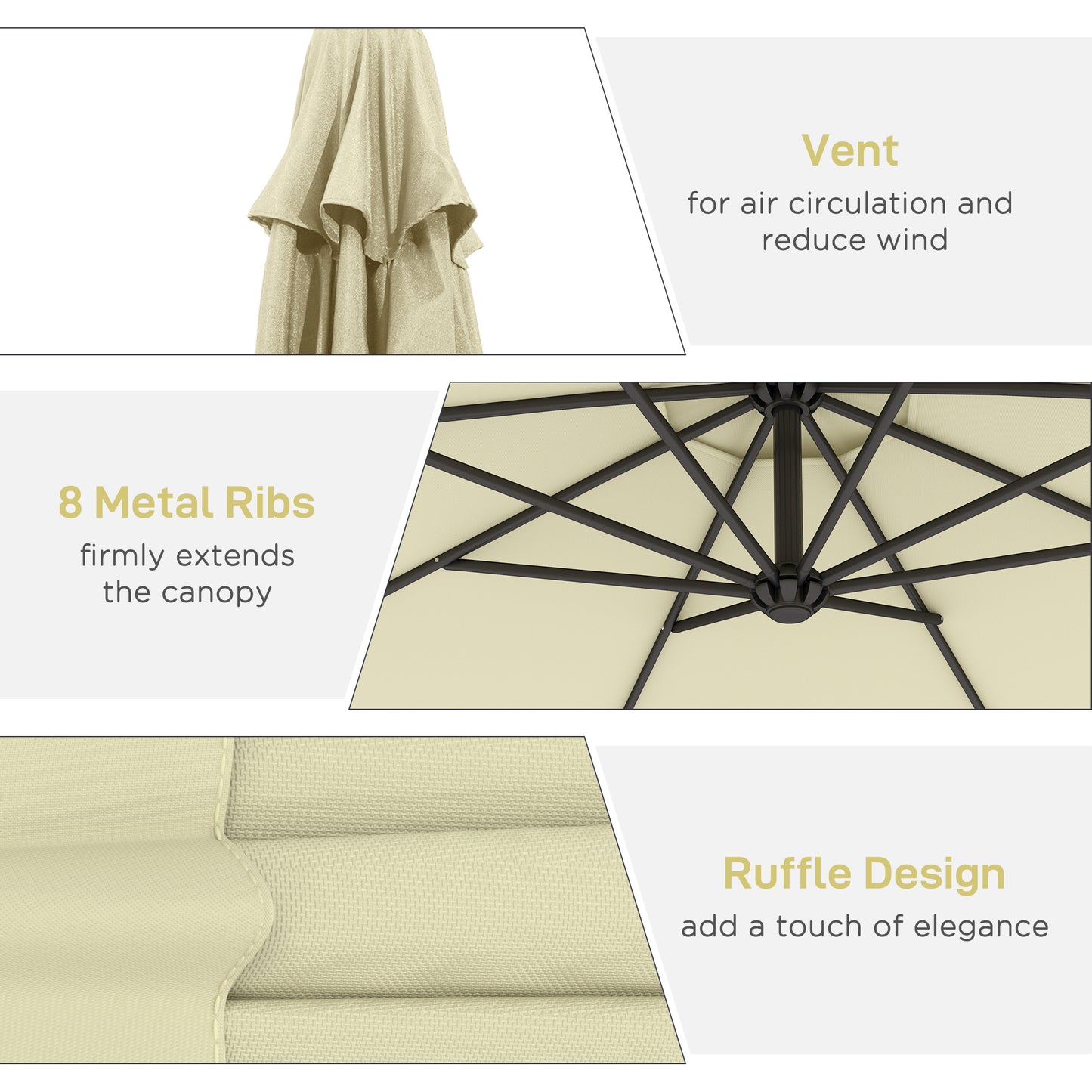10' Cantilever Offset Patio Umbrella - UV & Water Resistant, Beige