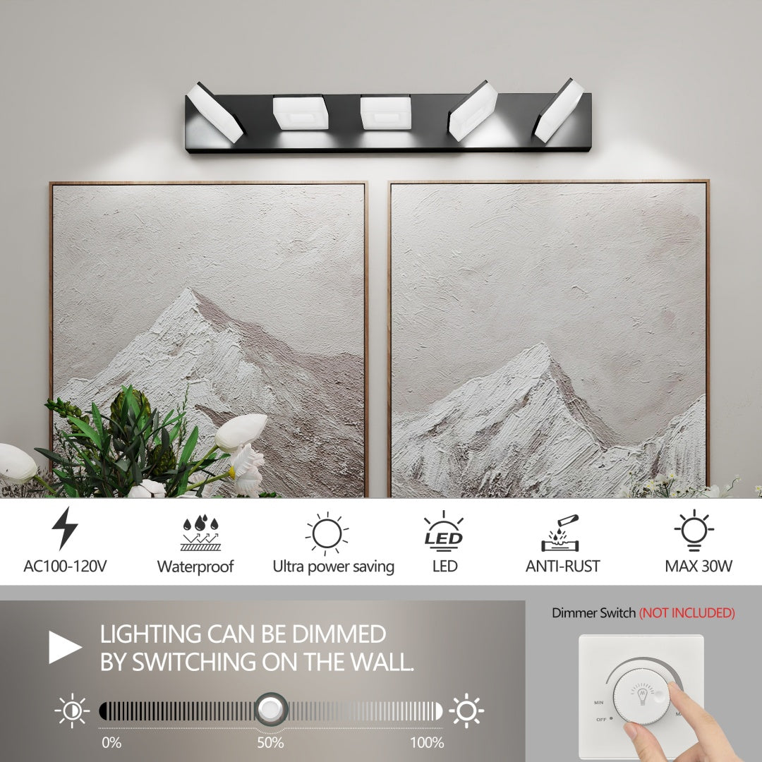 32-Inch LED Bathroom Vanity Light Fixture - 5-Light, Matte Black