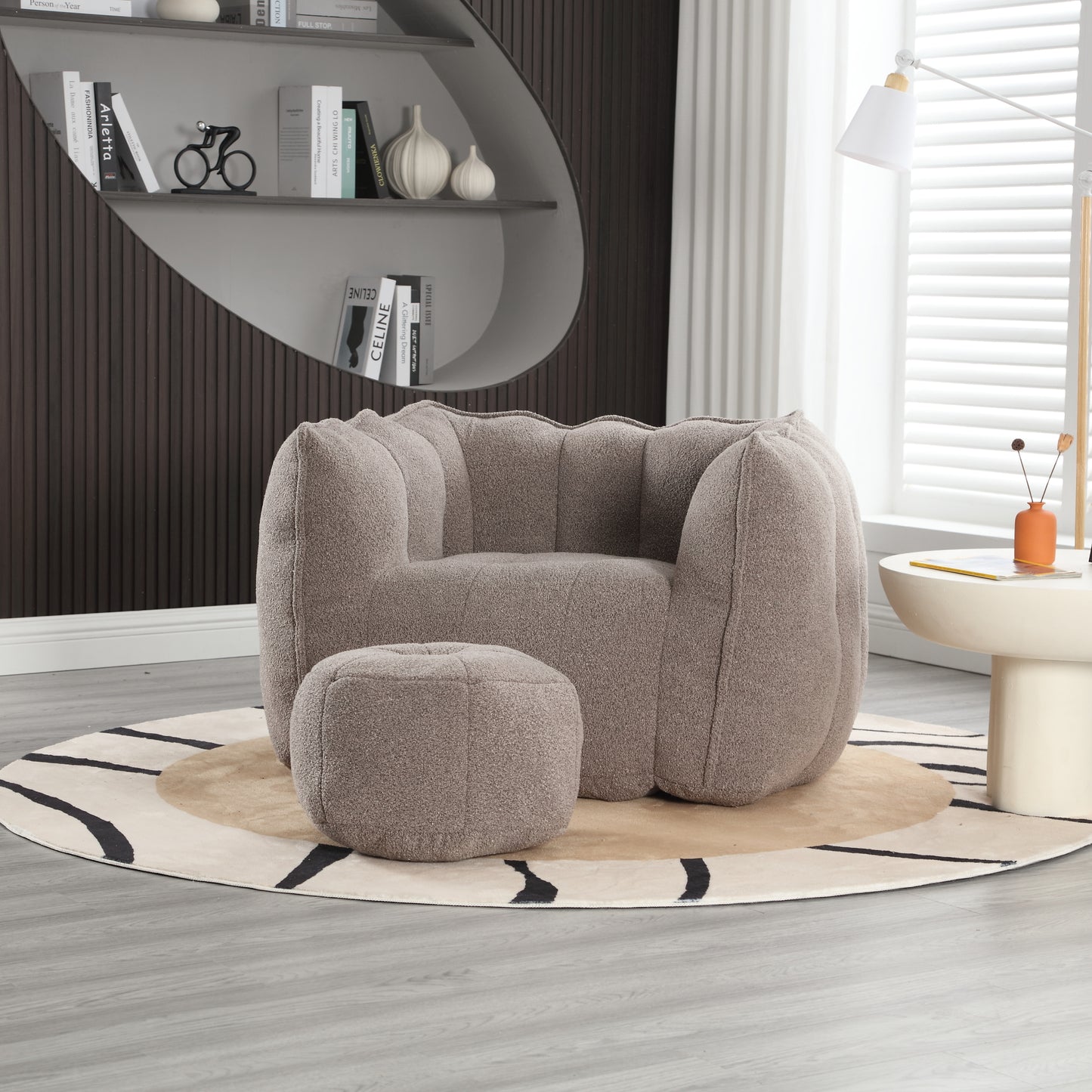 Coffee Soft Bean Bag Chair with Foam Filling - Comfortable Lazy Sofa