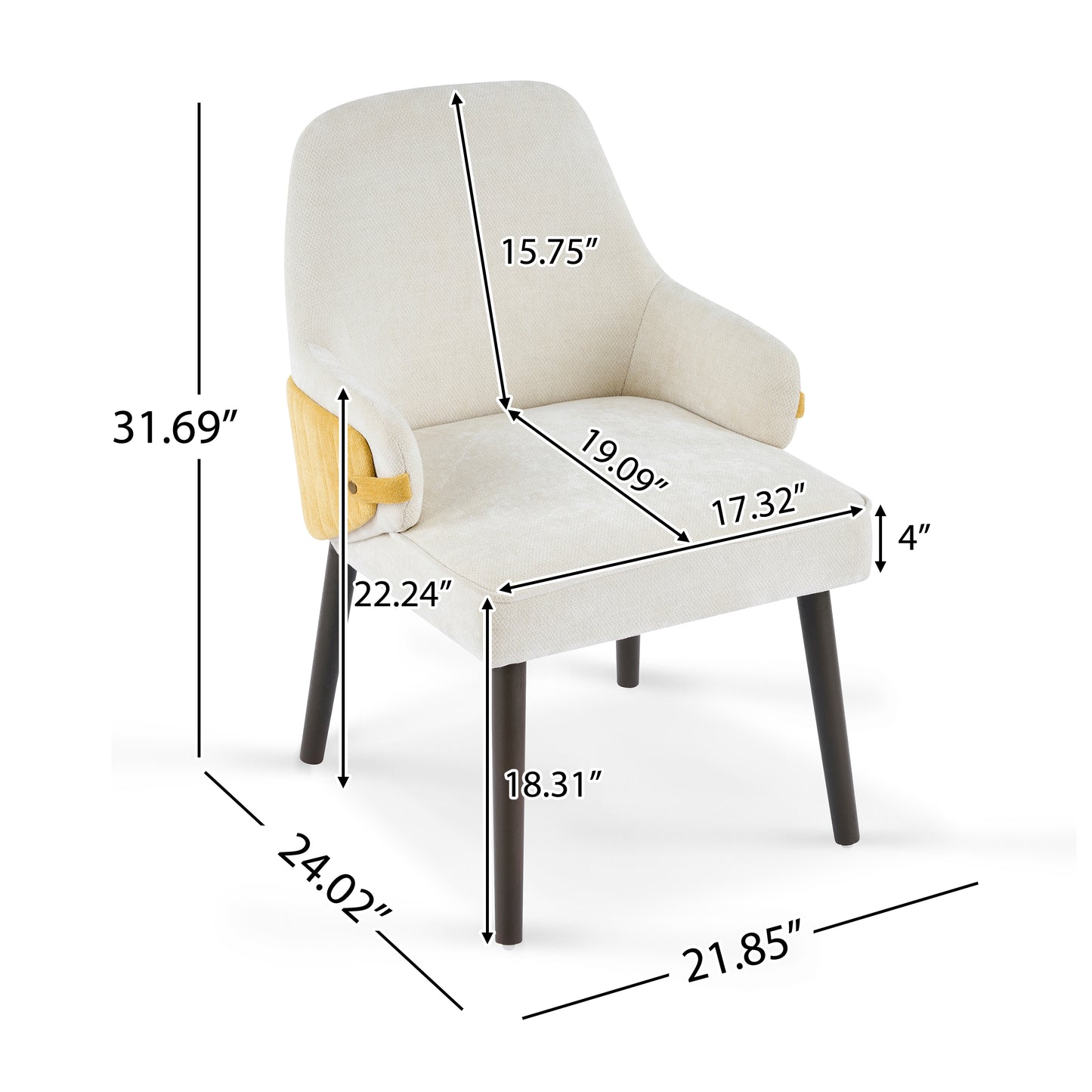 Indoor Dining Chair Set of 2 - Beige & Yellow Accent Armchairs