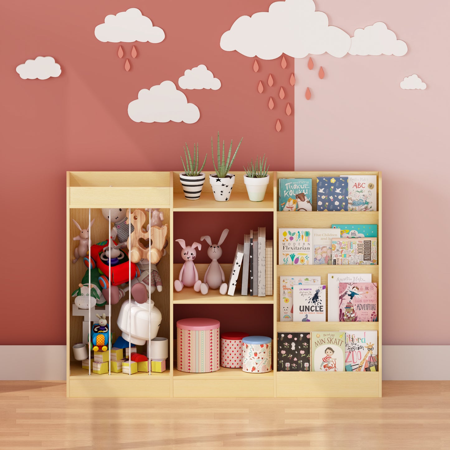3-in-1 Kids Bookshelf and Toy Storage - Natural