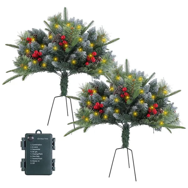 Artificial Christmas Tree Urn Filler with LED Lights - 2Pcs