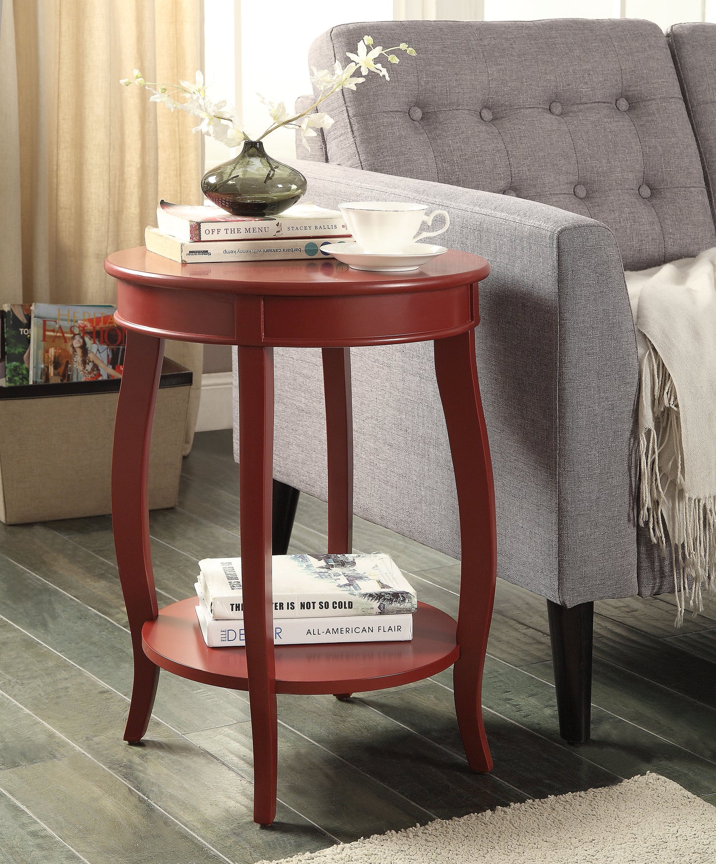 Aberta Red Finish Accent Table with Open Storage Shelf