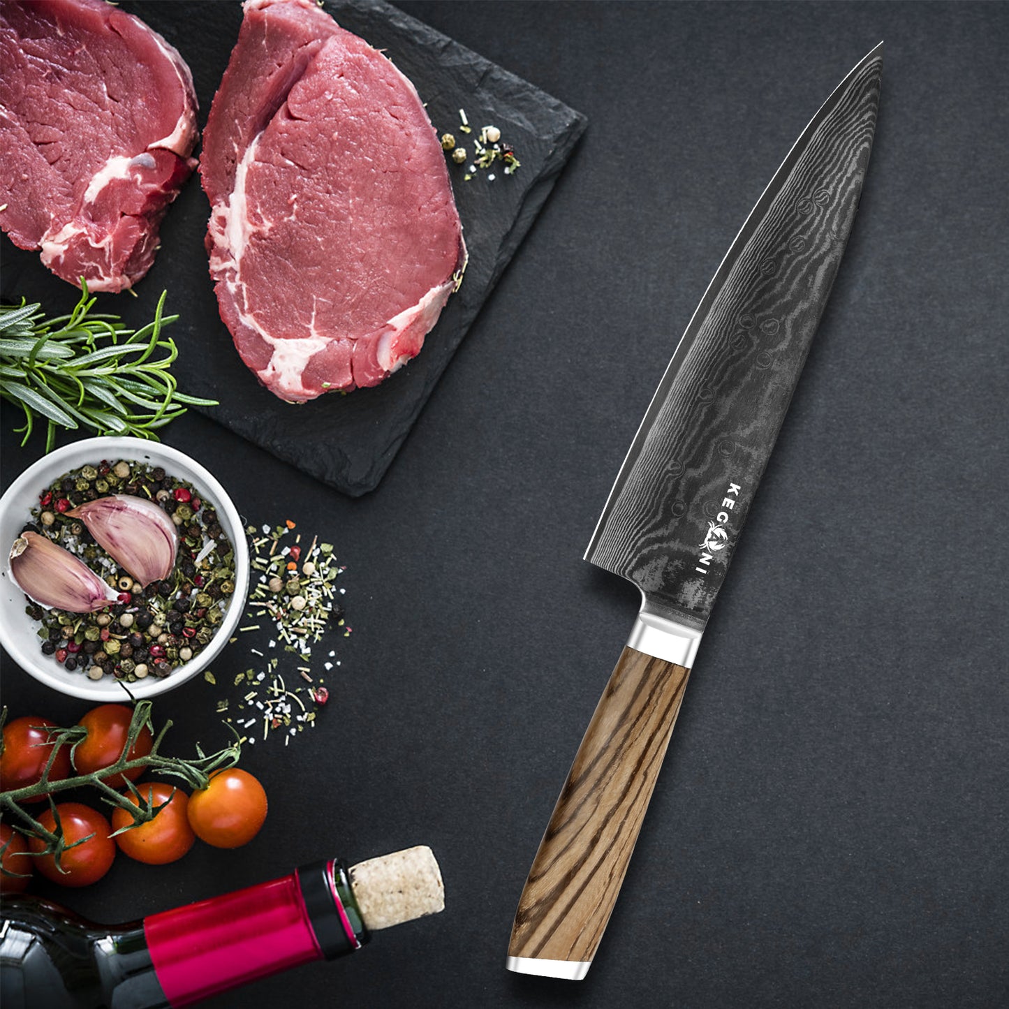 8-Inch Japanese Chef Knife - VG-10 Damascus Steel with Ergonomic Handle
