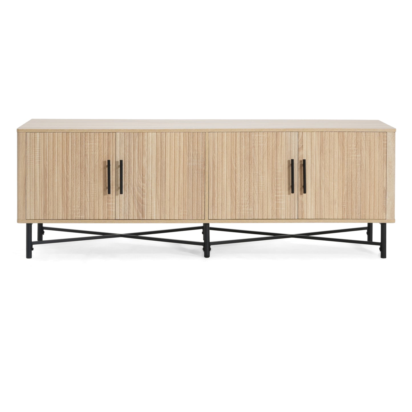 4-Door TV Cabinet with Adjustable Shelves - Natural
