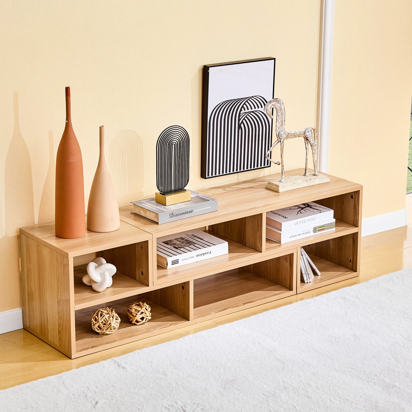 Modular Freestyle TV Stand - Light Wood Adjustable Media Console