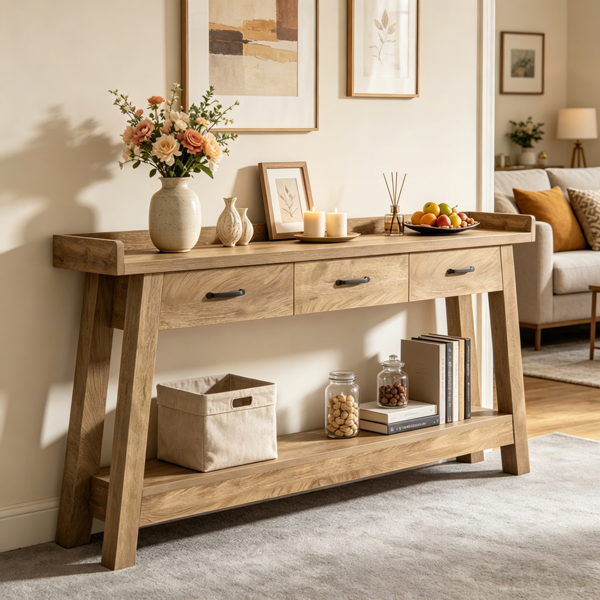 Long Console Table with Storage and Raised Edge - 70.9 Inches