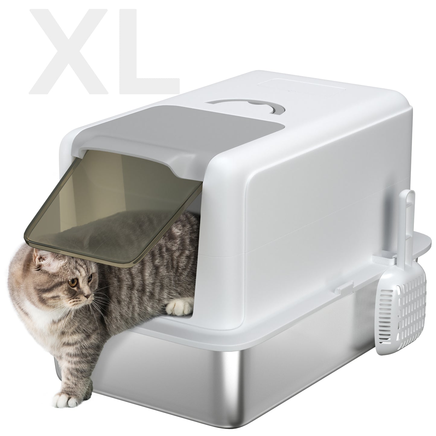 2-in-1 Stainless Steel Cat Litter Box with Removable Lid & Filter Bags