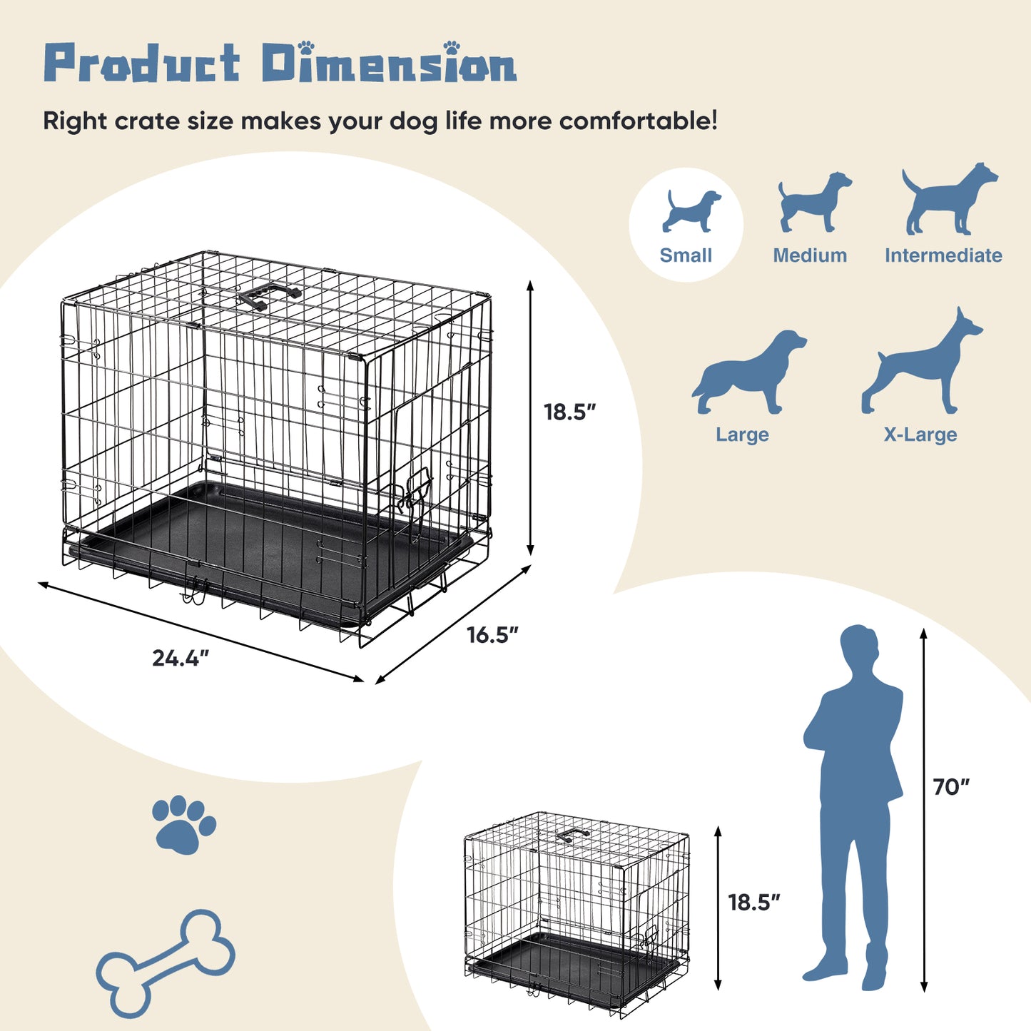 24-30 Inch Single Door Dog Cage for Pets - Sturdy Pet Kennel & Crate