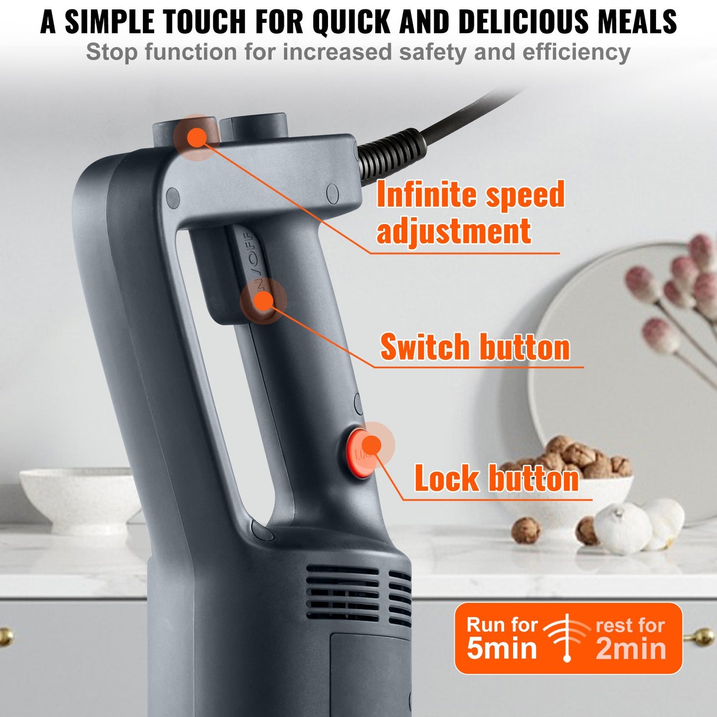750W Heavy Duty Immersion Blender - Variable Speed Hand Mixer for Soup & Smoothies