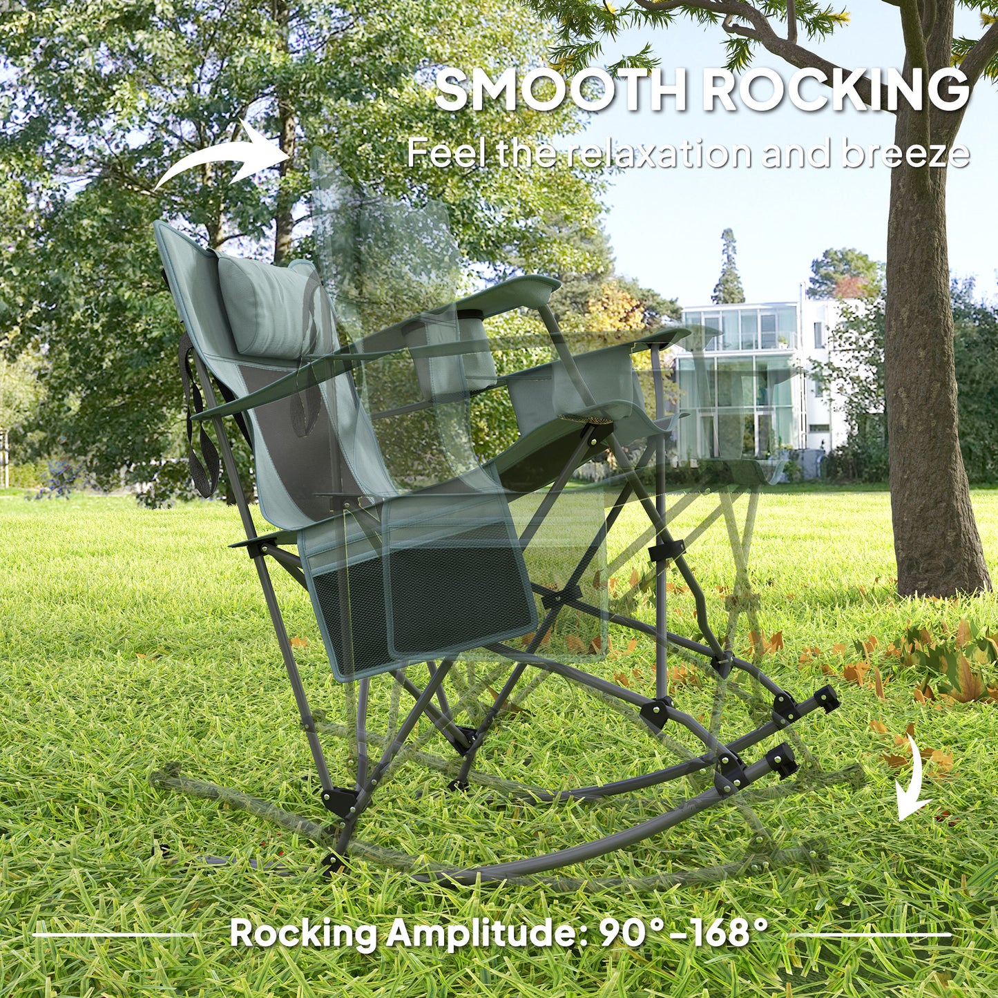 Folding Rocking Camping Chairs Set with Cooler Bag & Cup Holder - Gray