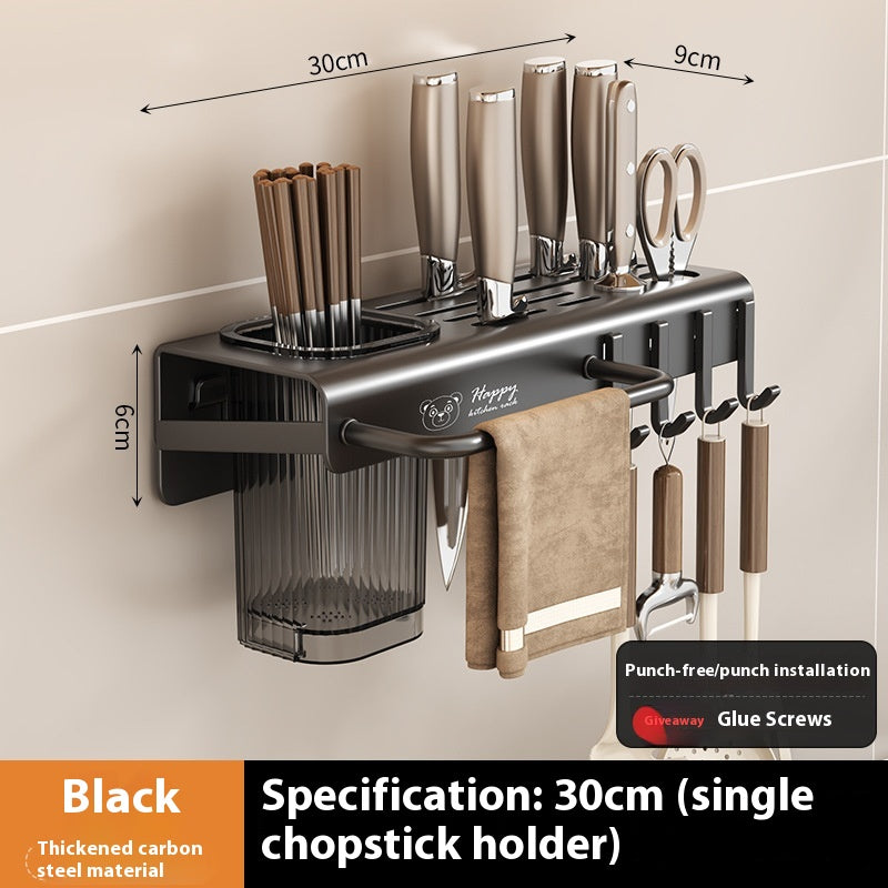 Multi-functional Kitchen Knife Rack Holder Punch-free Wall Mount Organizer