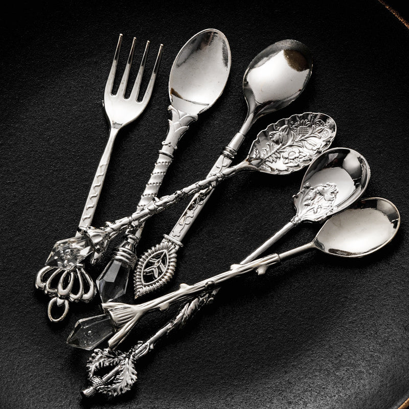 European Copper Fruit Fork Set - Retro Floral Dinnerware, 6 Pieces