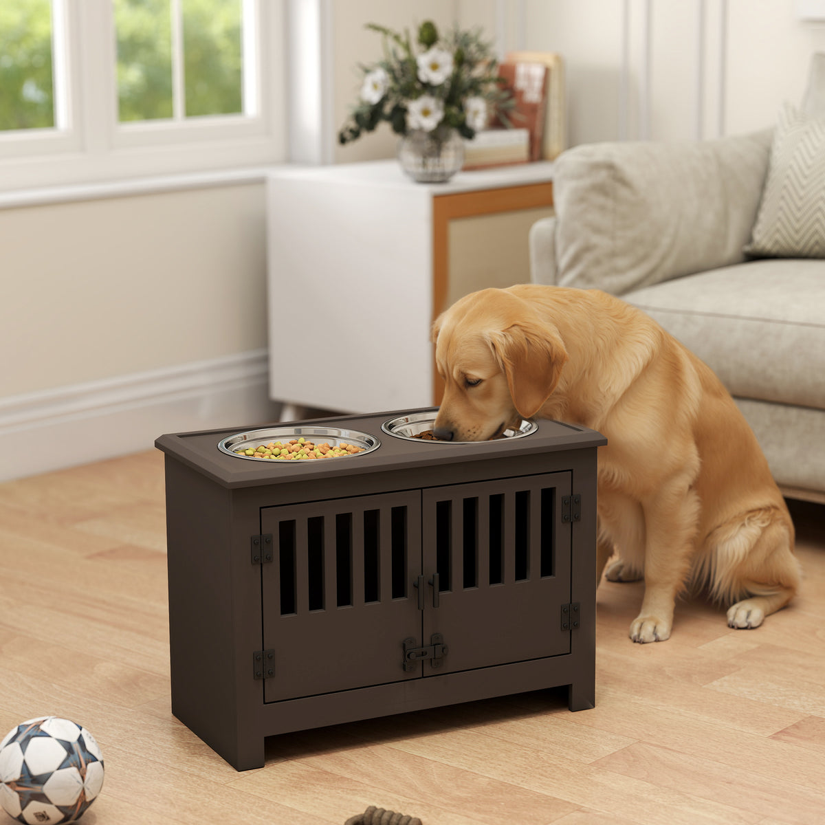 Dog Food Storage Cabinet with Bowls and Feeding Station - Espresso
