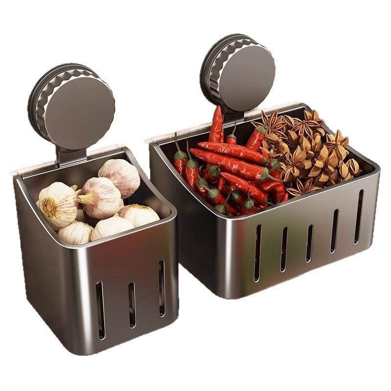 Wall-Mounted Onion, Ginger & Garlic Storage Rack with Suction Cups – Multi-Size & Color Options