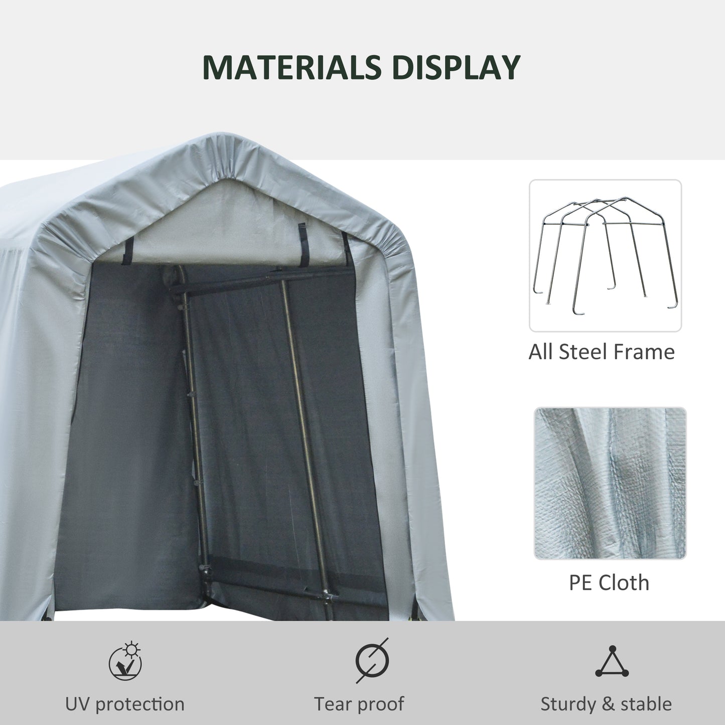 Portable Carport Garage Shelter - Heavy Duty with Double Zipper Doors, Light Gray