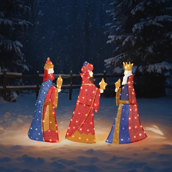 Lighted Three Kings Christmas Decorations Set - 80 LED Lights