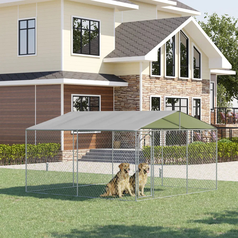 Large Dog Kennel with Steel Wire Frame, Shaded Roof & Lockable Door
