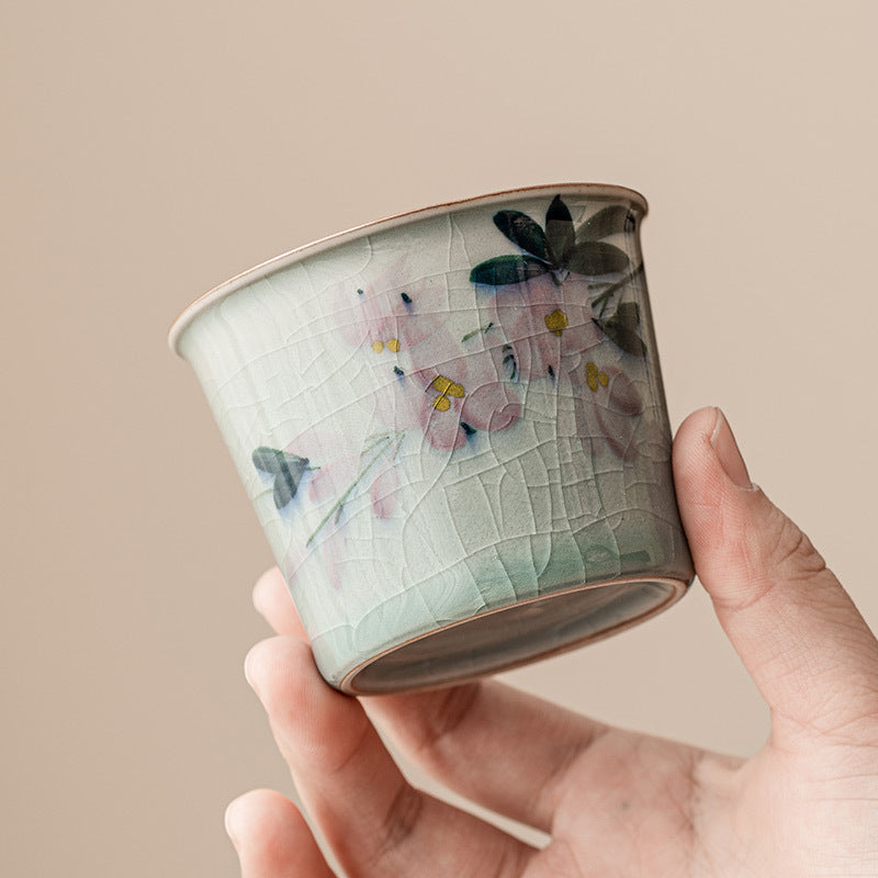 Hand Drawn Magnolia Tea Cup - 85ml Porcelain Drinkware for Tea Enthusiasts