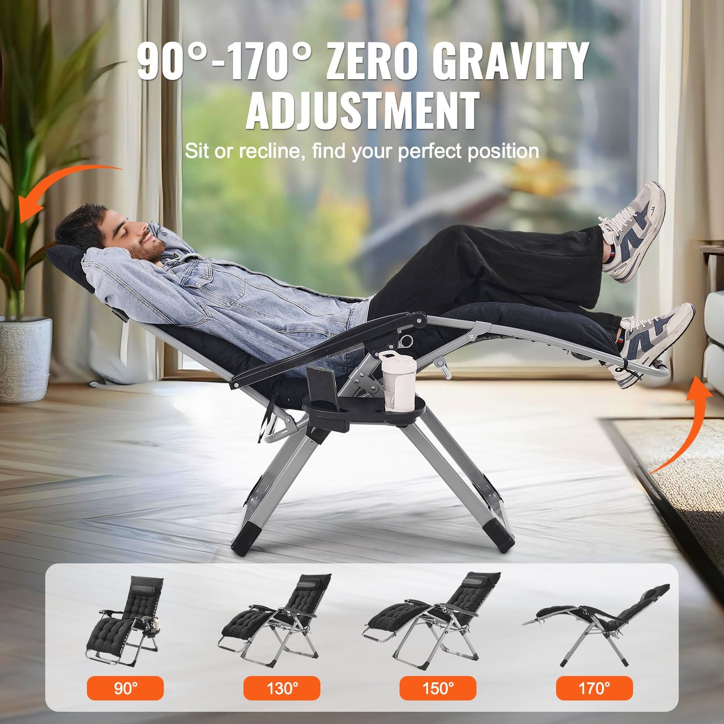 Heavy-Duty 26-Inch Zero Gravity Lounge Chair with Cushions - Indoor & Outdoor