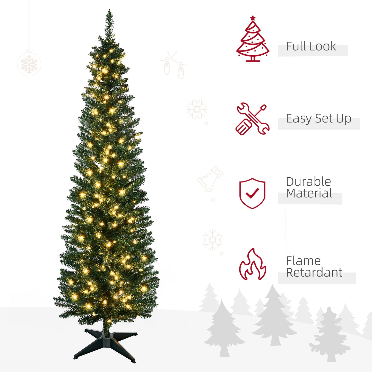 6' Pre-Lit Slim Noble Fir Artificial Christmas Tree - Green