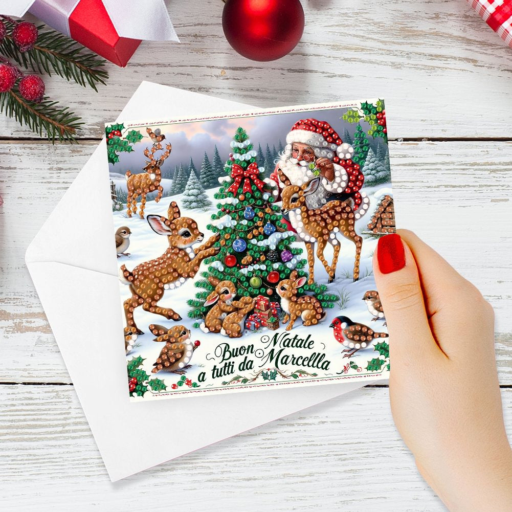 Christmas Greeting Cards Set - Holiday Diamond Painted & Foldable Envelopes