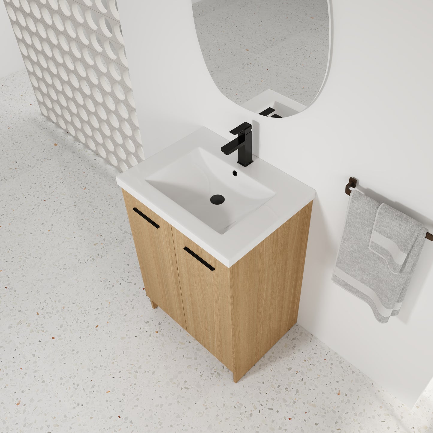 24" Freestanding Bathroom Vanity with Resin Sink - Light Oak