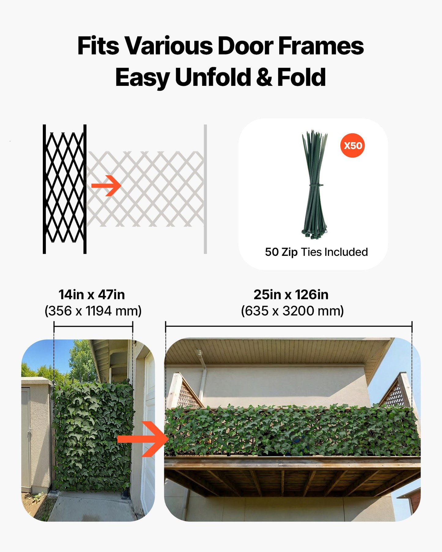 Expandable Privacy Fence Screen with Artificial Ivy Wall - 25x126 Inches, Black
