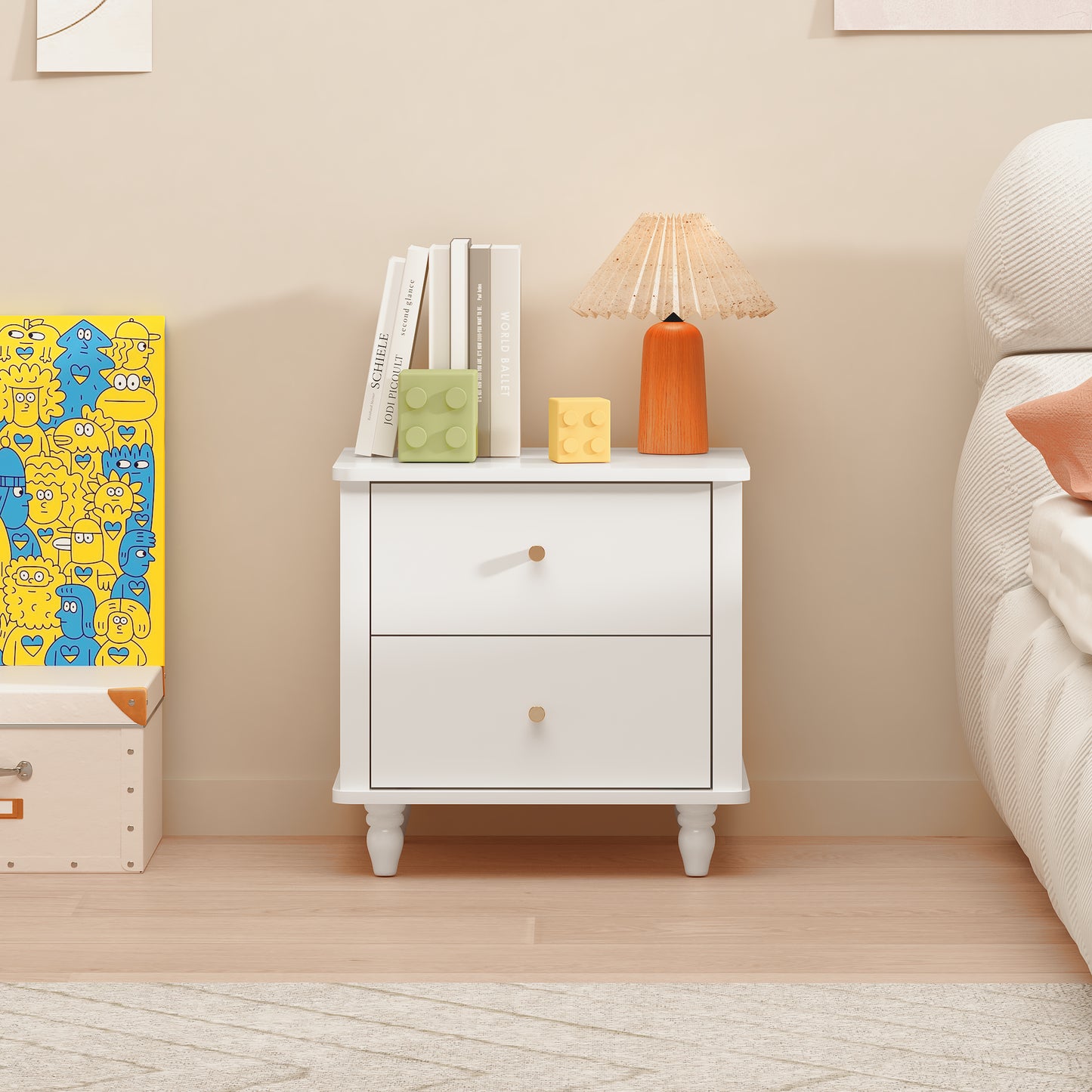 Modern White 2-Drawer Nightstand - MDF Bedside Table