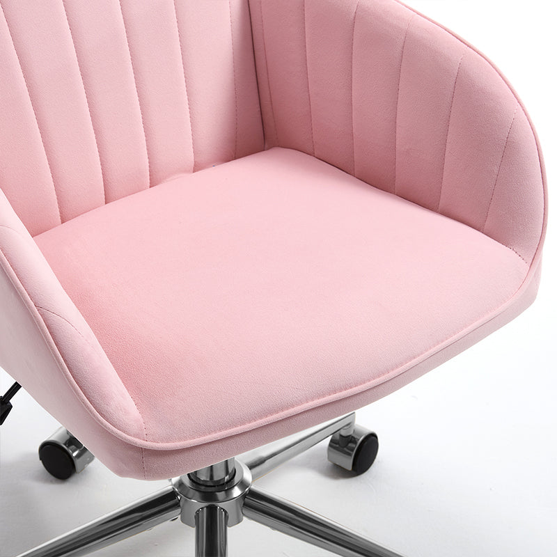 Ergonomic Adjustable Office Chair - Baby Pink Velvet Swivel Chair