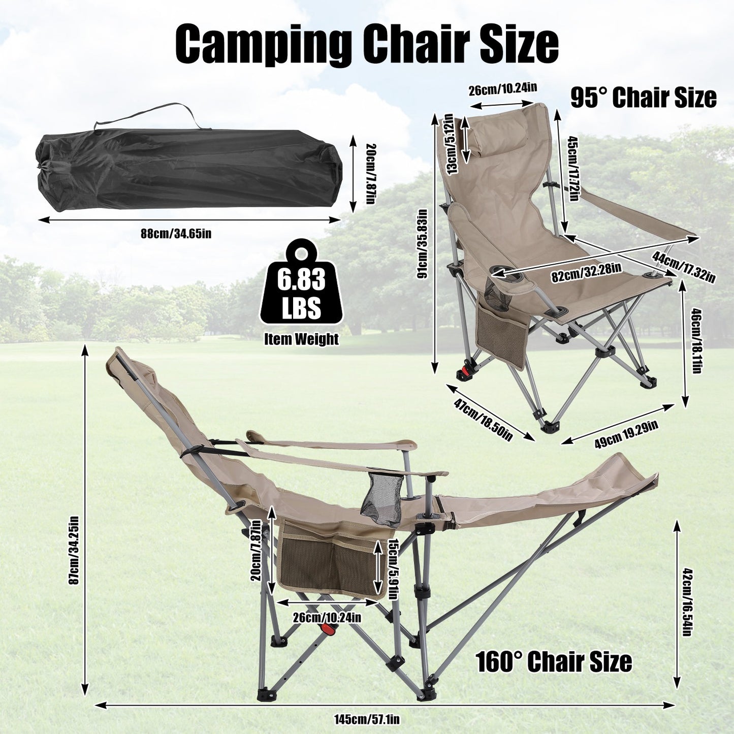 Adjustable Reclining Camping Chair with Footrest & Cup Holder