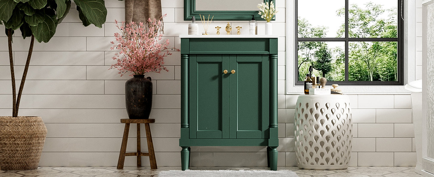 24-Inch Green Bathroom Vanity with Ceramic Sink & Storage