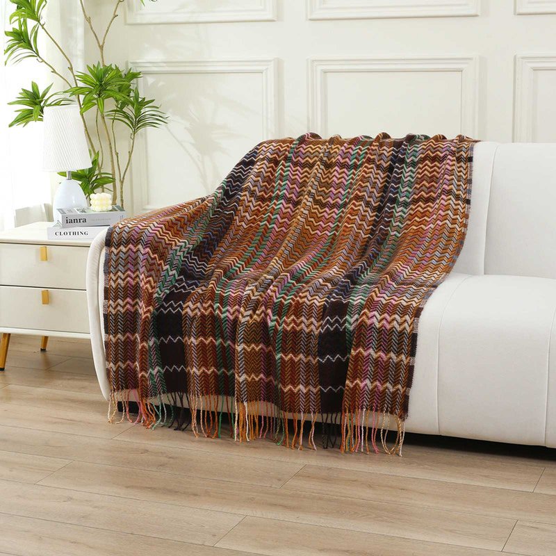 Ethnic Striped Deer Plush Woven Blanket - Multi-Color Home Bedding
