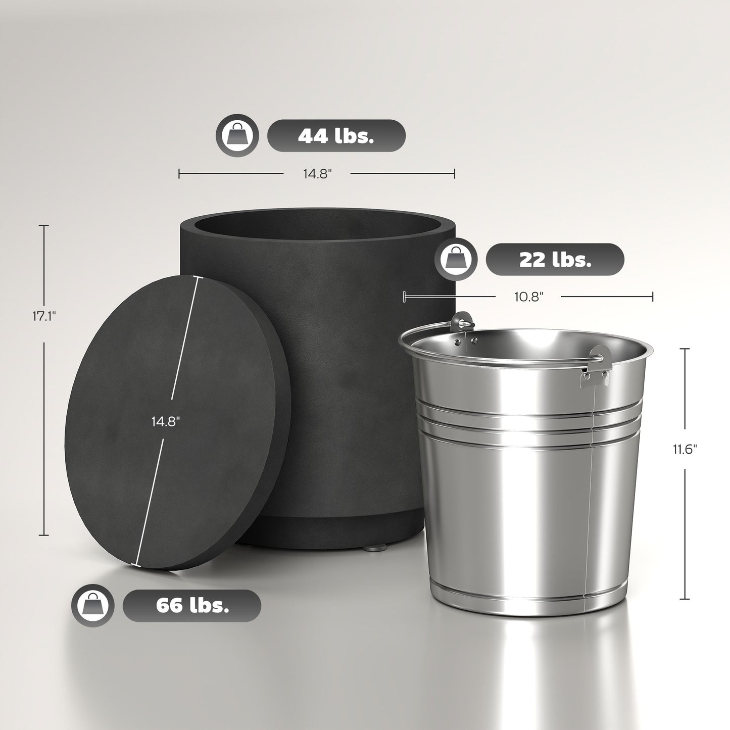 2.6 Gal Concrete Cooler Side Table with Storage - Charcoal Gray