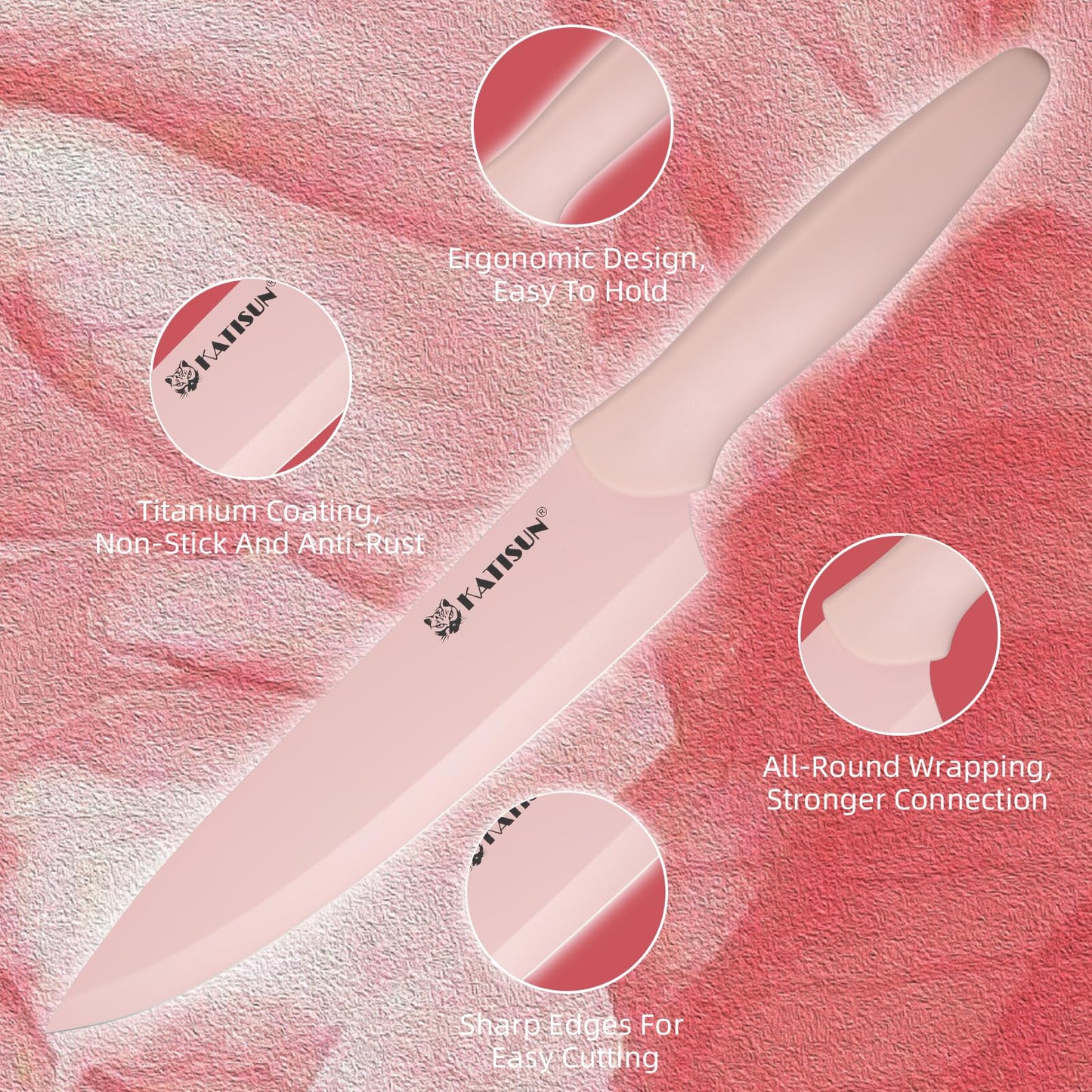 13-Piece Pink Kitchen Knife Set with Covers & Shears