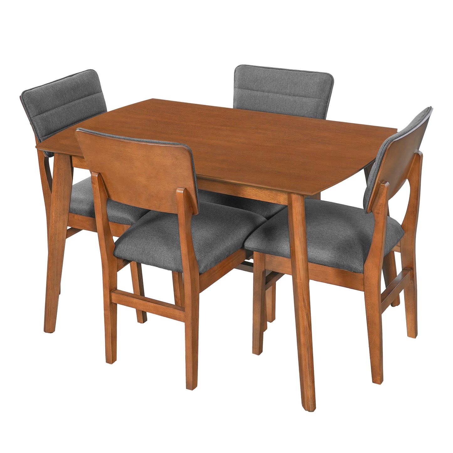 Farmhouse Dining Table Set for 4 with Upholstered Chairs - Brown & Gray