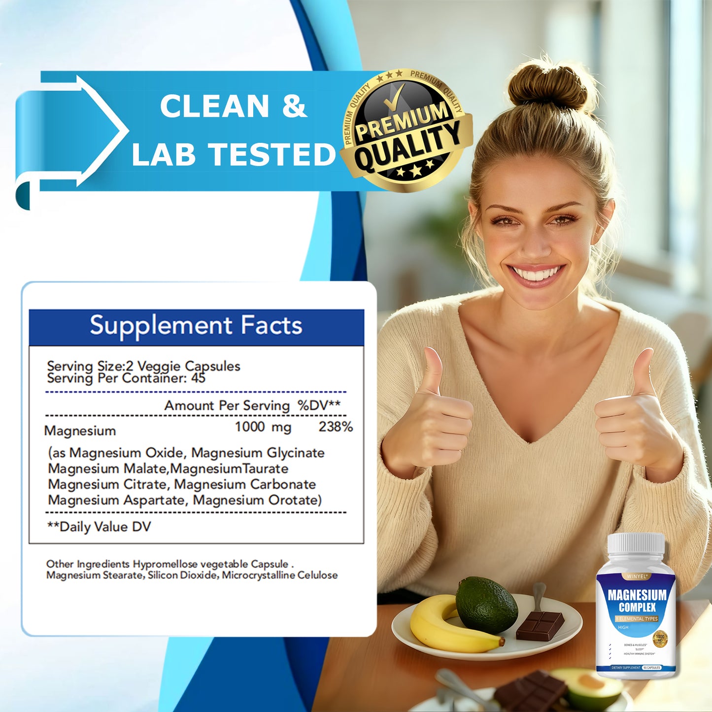 Magnesium Complex 1000mg Capsules - High Bioavailability Mineral Supplement