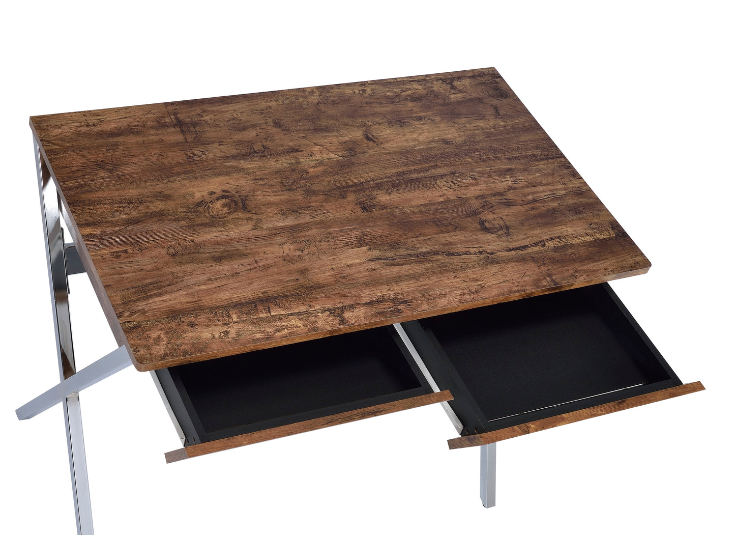 Weathered Oak Writing Desk with Chrome Legs - Sleek Modern Design