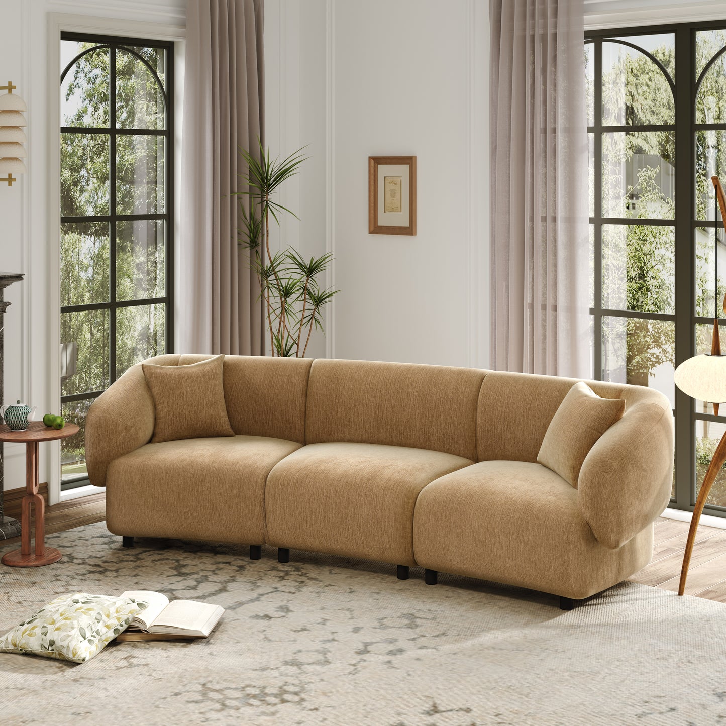 Curved Contemporary 3-Seater Sofa - Mocha Plush Seating