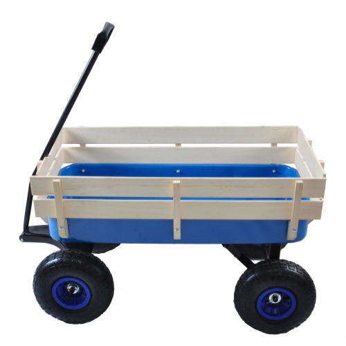 All Terrain Garden Wagon with Wood Railing and Air Tires for Outdoor Use