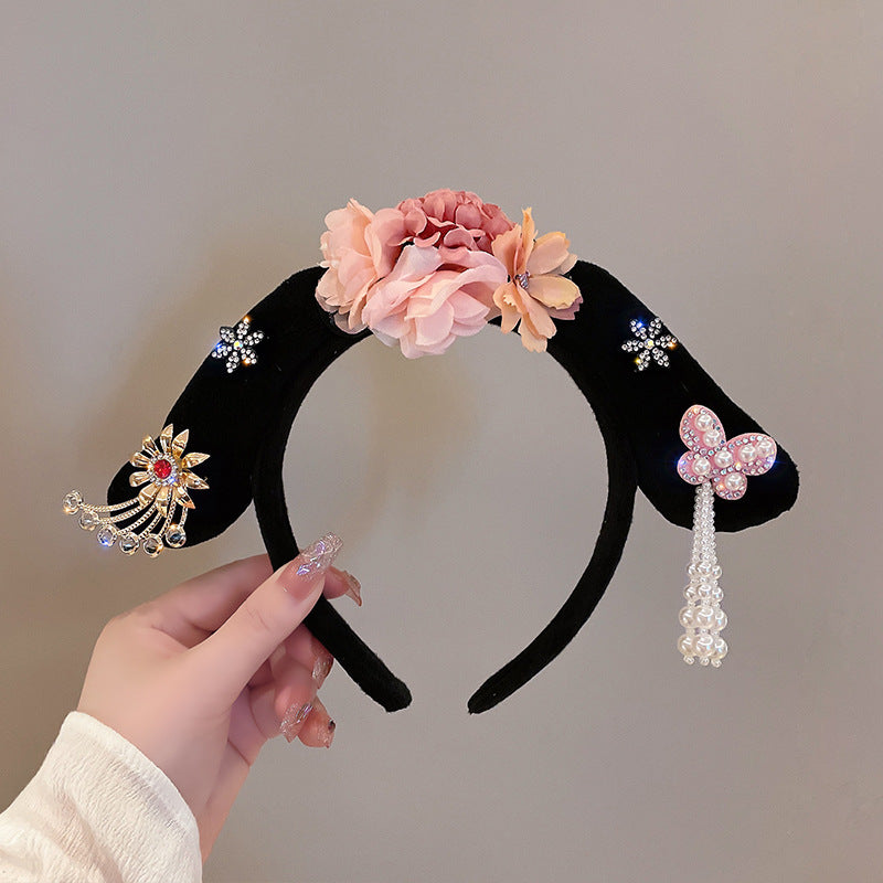 Vintage Princess Tassel Headband with Pearls & Rhinestones