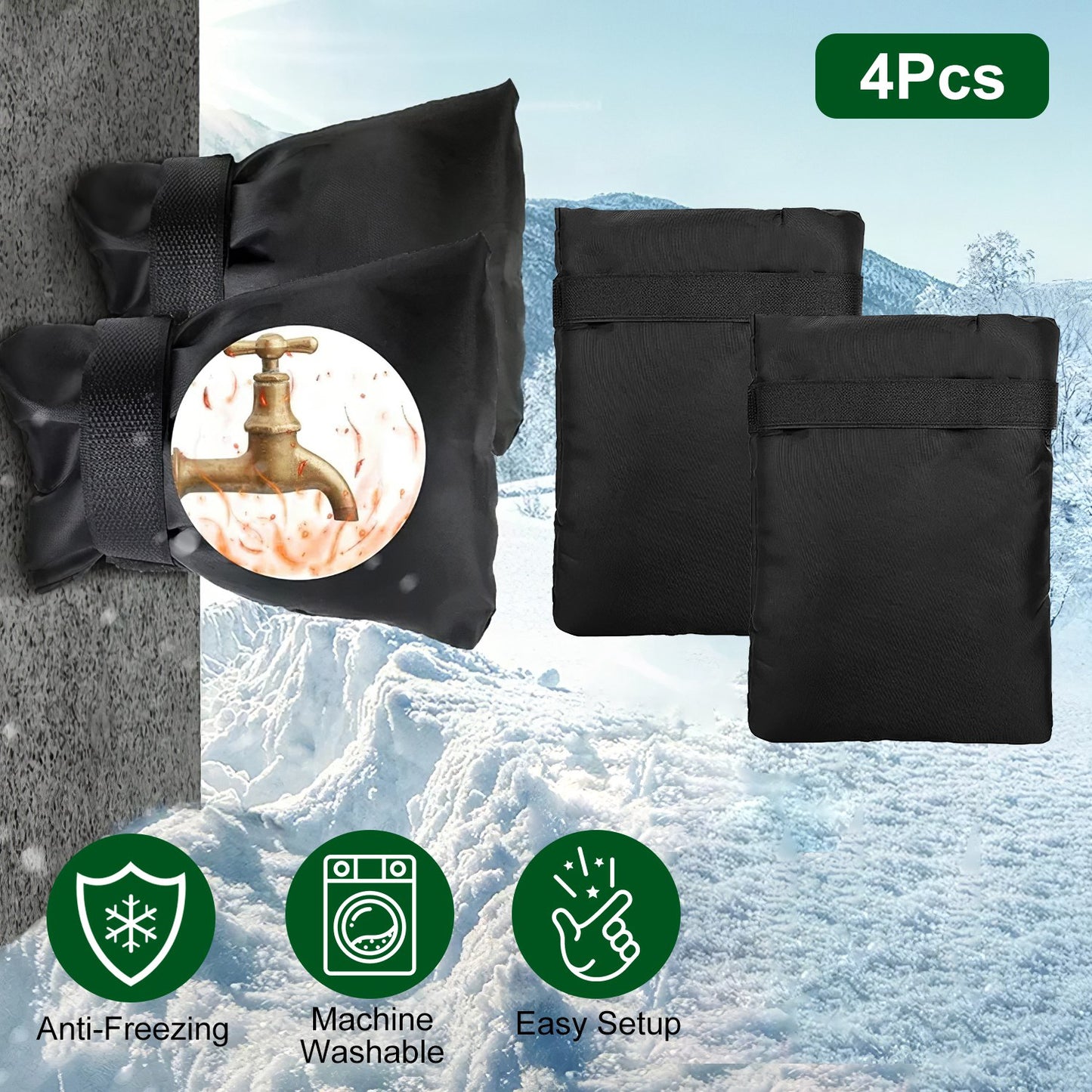 Outdoor Faucet Cover Socks 4-Pack Frost Protection for Garden Faucets